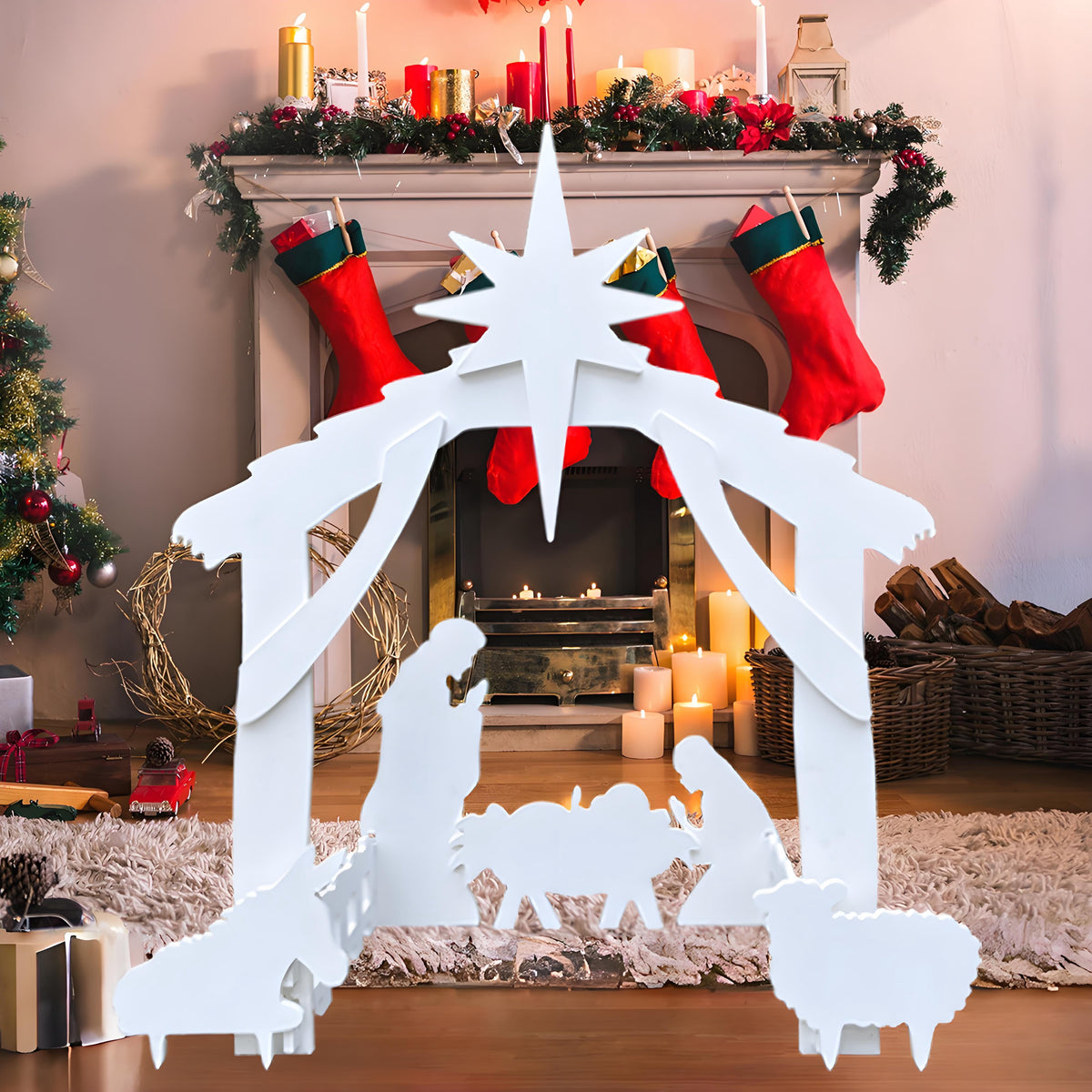 Outdoor Nativity Scene 4ft All-Weather Waterproof White PVC
