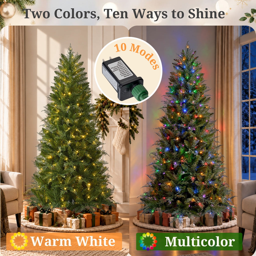 Goosiay 6FT Pre-Lit Artificial Christmas Tree, Slim Cypress Christmas Tree with Realistic Branches, 877 PE & PVC Tips and 250 Lights for Living Room, Office, Bedroom and Indoor Holiday Decor