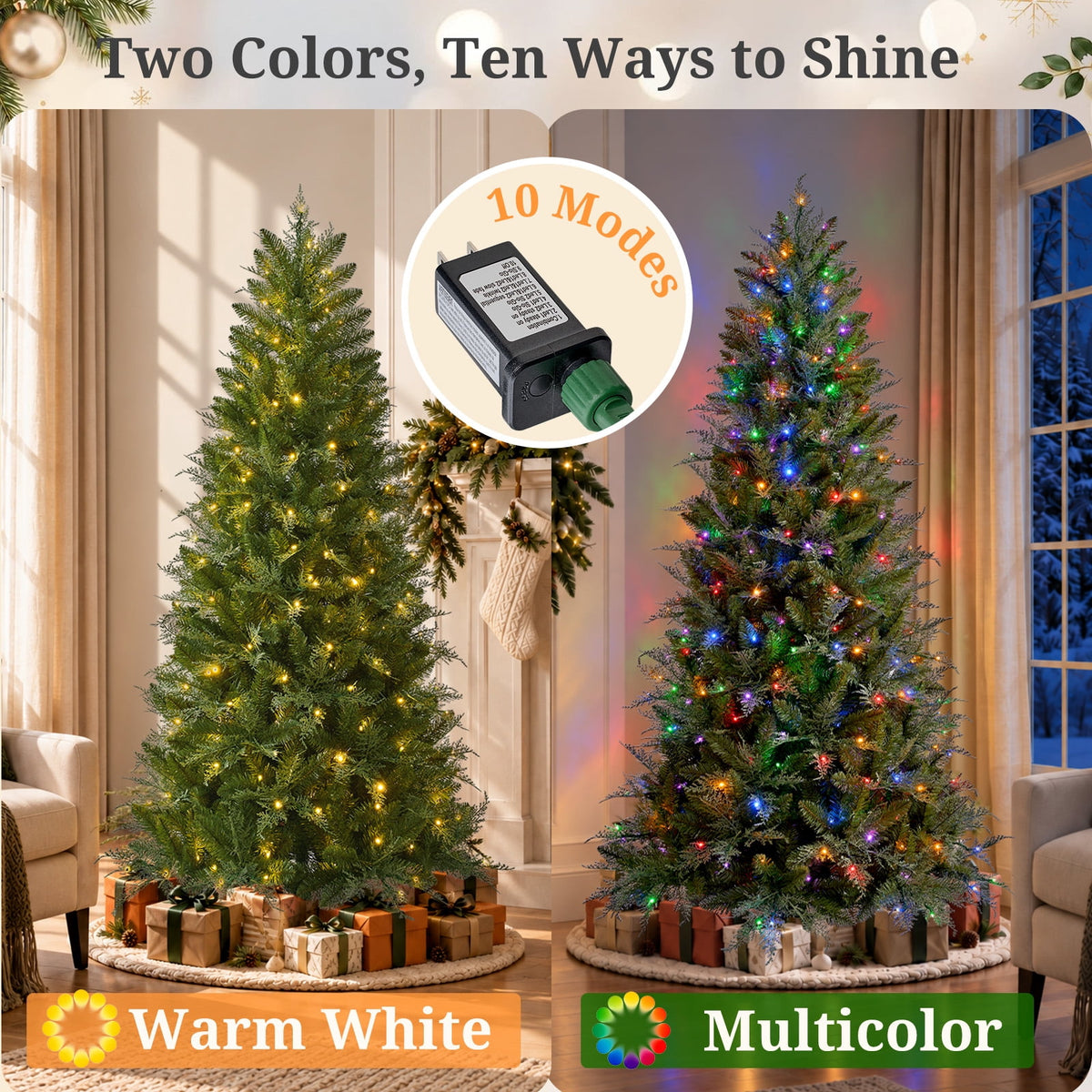Goosiay 6FT Pre-Lit Artificial Christmas Tree, Slim Cypress Christmas Tree with Realistic Branches, 877 PE & PVC Tips and 250 Lights for Living Room, Office, Bedroom and Indoor Holiday Decor