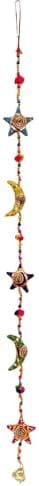 Star Bell and Half Moon Hanging Set of 5 Home Christmas Hanging Party Decorative Ornaments Multi Colored Indian Traditional (Half Star & Moon Layer)
