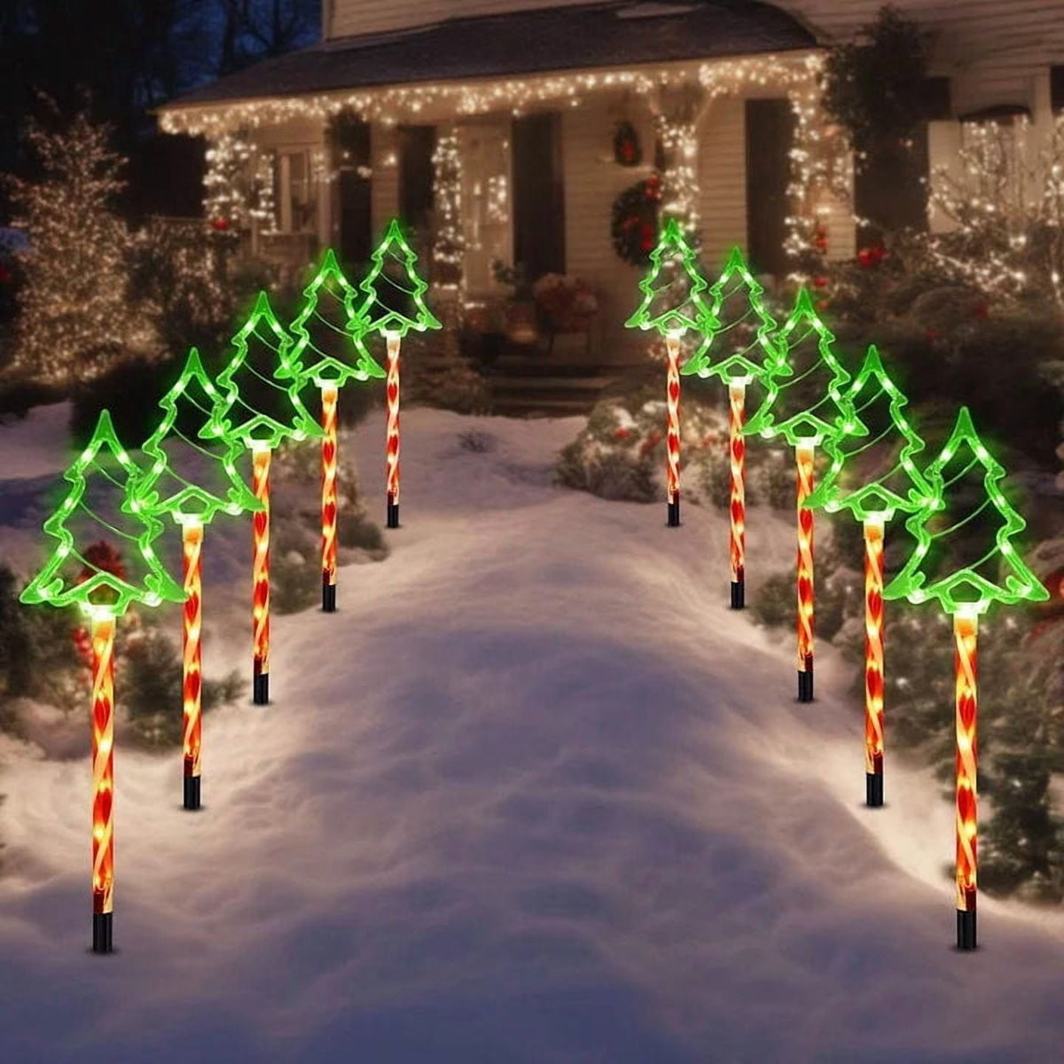 Cinvoph 5-Pack 13" Solar Christmas Tree Outdoor Christmas Decorations, Decorative Waterproof Solar Xmas Tree Lights Xmas Lights for Yard Front Porch Pathway Decor