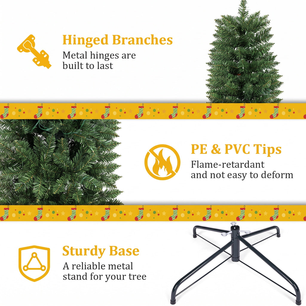 Legooin 6ft Pre-lit Slim Christmas Tree Skinny Hinged Artificial Xmas Tree with 250 Color-Changing Lights+957 Branch Tips