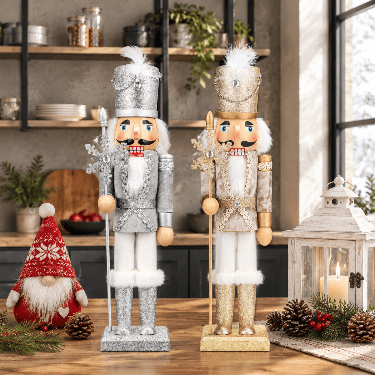 2-Pack Wooden Christmas Nutcracker Ornaments 15 Inch Soldier Figures for Holiday Decor