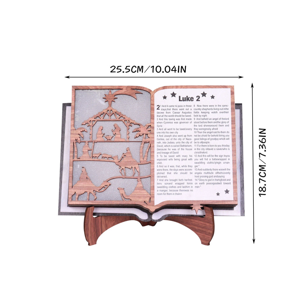 3D Christmas Wooden Nativity Scene Book Display with Light, Wooden Nativity Set, Nativity Scene Decorations with LED Light for Shelves Decorations