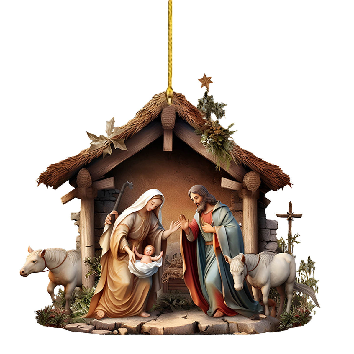 Xuniizn Nativity Ornaments, Christmas Nativity Scene Ornaments Acrylic Christmas Tree Decorations for Xmas Tree, Home, Office, Hanging Ornament, Religious Gifts, Party Decor, Christmas Decorations