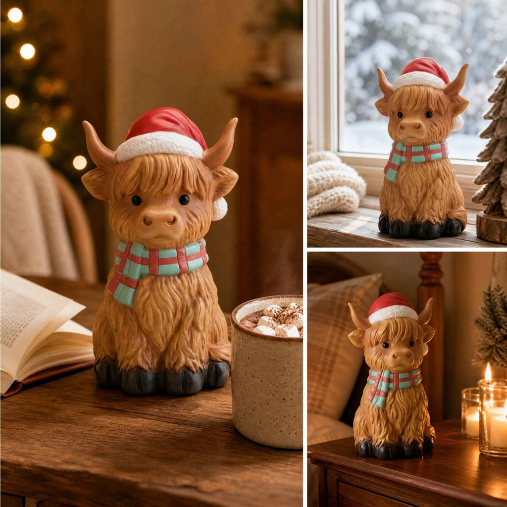 Luckky Lighted Christmas Dog Resin Statue, Santa Hat and Scarf Dog Figurine, 7.87 Inch, Multi-Color LED Lights, Indoor Outdoor Holiday Decor