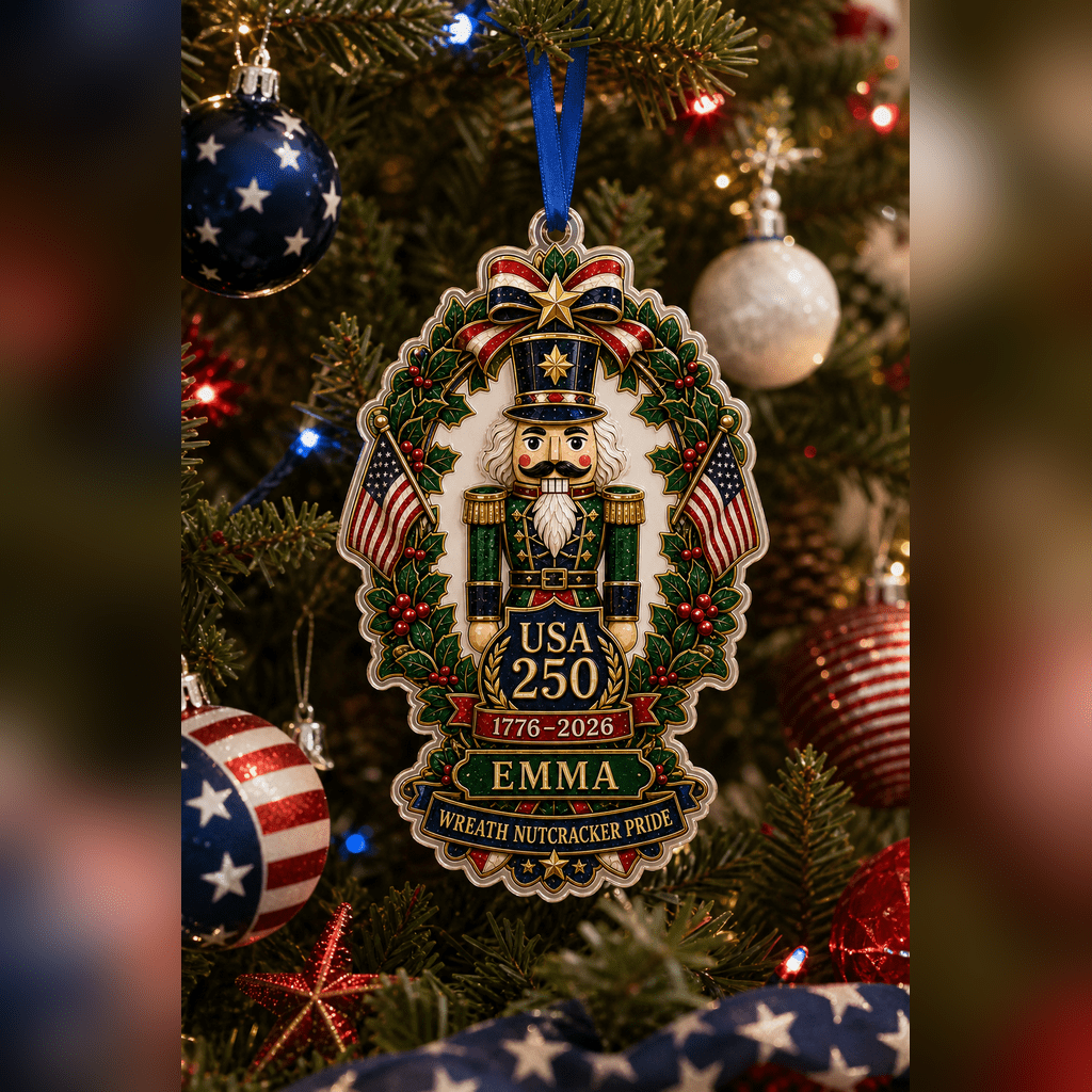 Christmas Ornament Patriotic Wreath Nutcracker for Christmas Tree Patriotic Holiday Gift