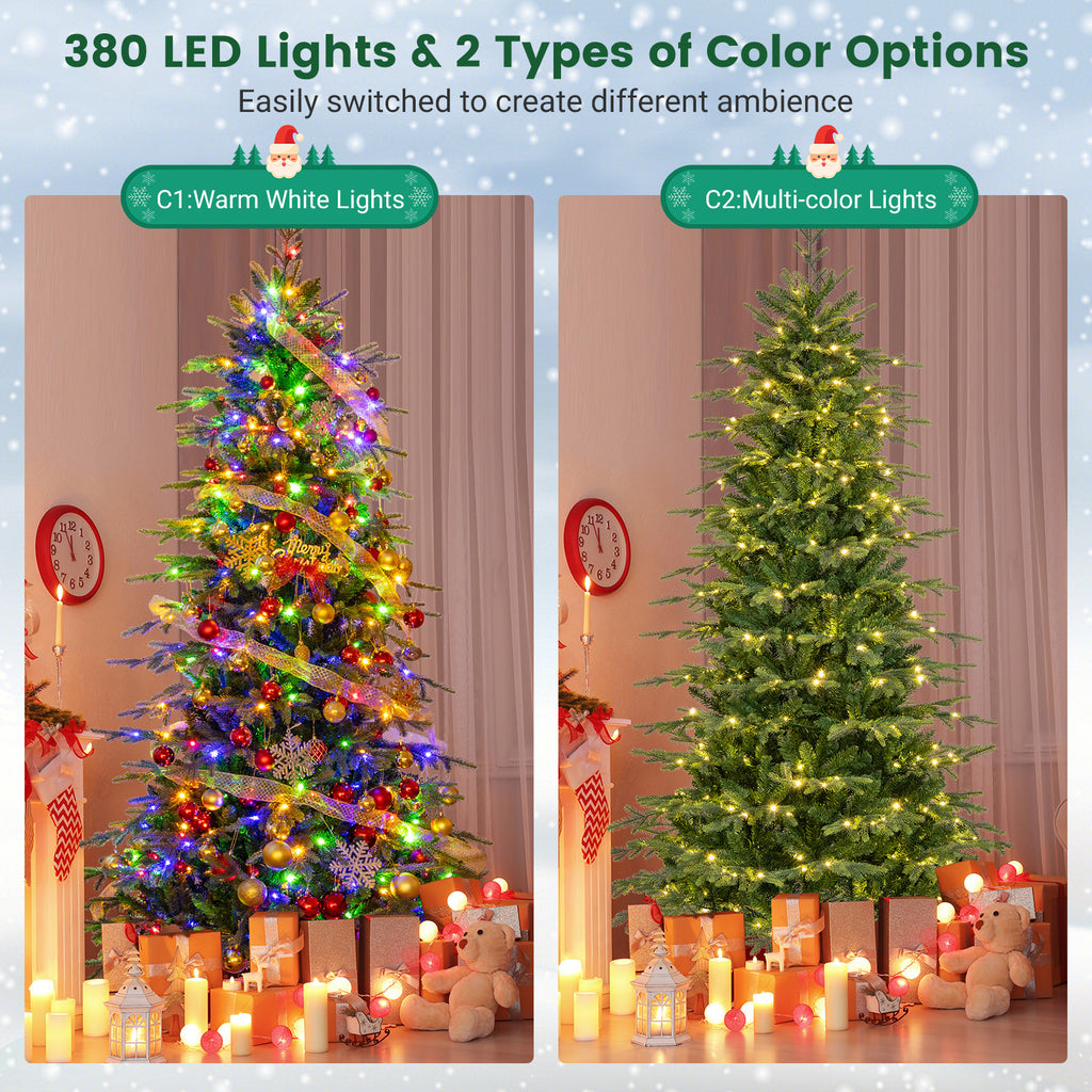 Topbuy 9 FT Pre-lit Artificial Christmas Tree Hinged Xmas Tree with 1770 Branch Tips 560 Multicolored & Warm White LED Lights