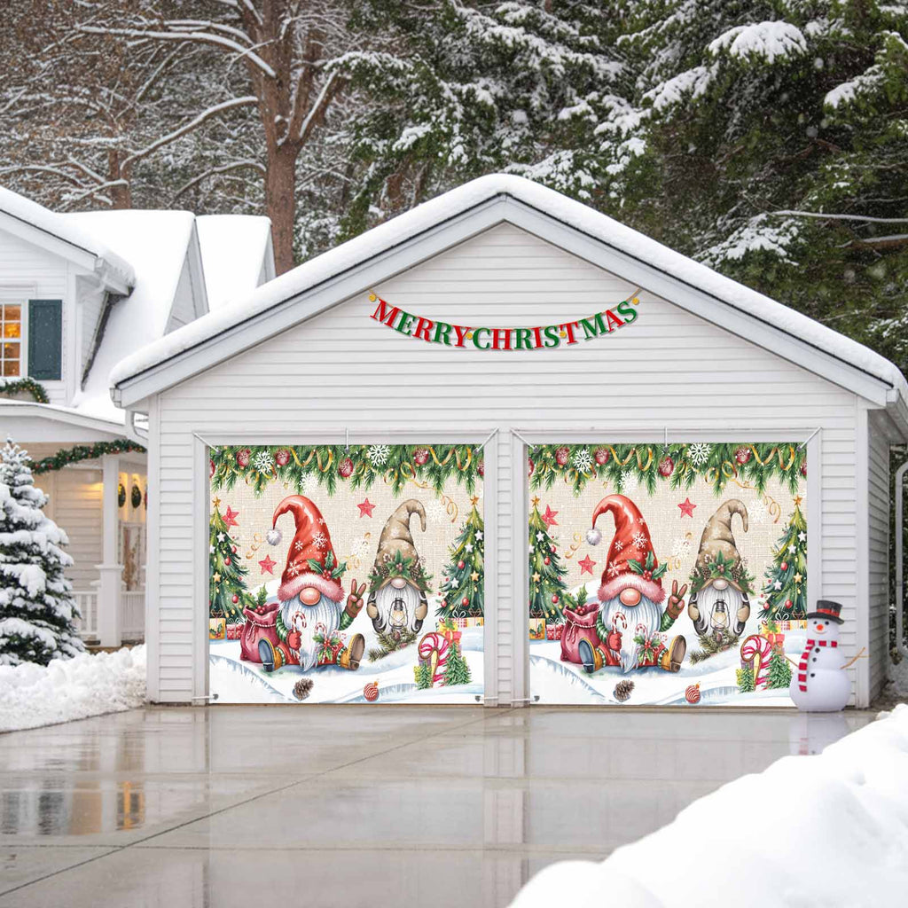 Fsddascl 7 x 16 Ft Christmas Garage Door Cover, Black Christmas Tree Large Garage Door Banner, Xmas Snowflake Green Golden Hanging Garage Mural Background for Indoor Outdoor Xmas Party Supplies
