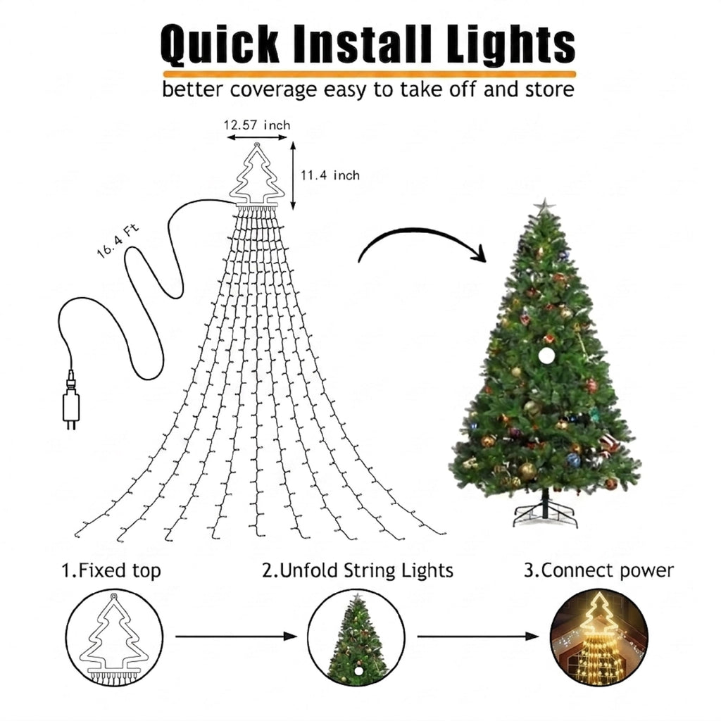 DAYBETTER Christmas String Lights Outdoor, Waterfall Star Lights with 317 LED, for Christmas Tree, New Year Decoration (Star-Multicolor)