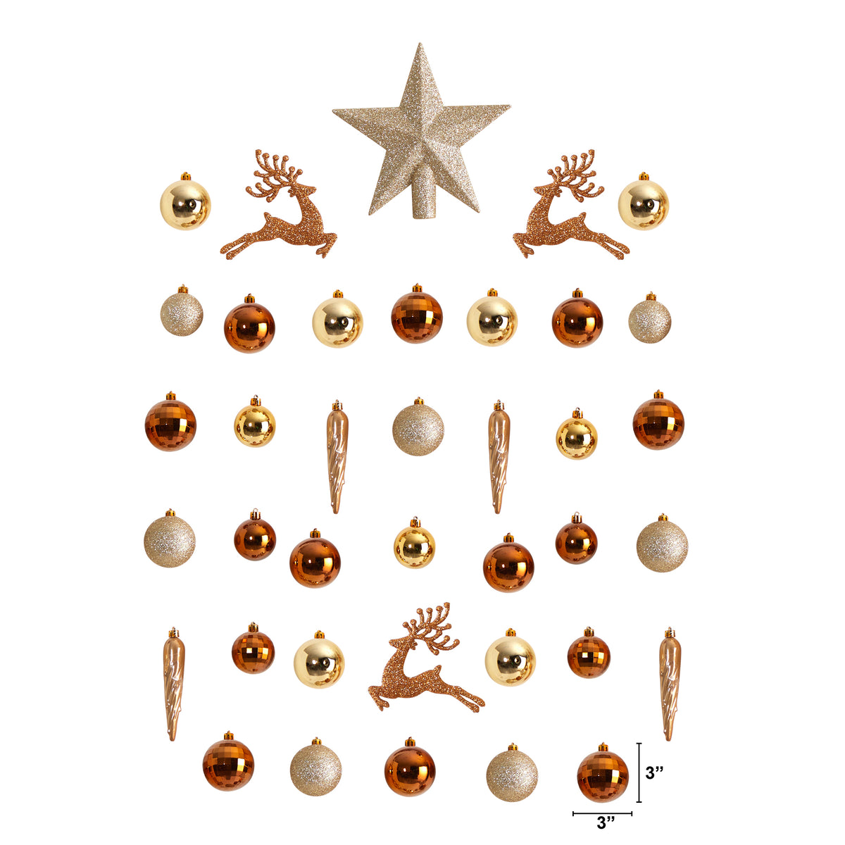 Nearly Natural Gold Plastic Holiday Christmas Lux Shatterproof Ornament Set, 40 Count