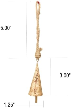 Christmas Bells for Decoration –Set of 6 Rustic Cow Bells for Hanging with Jute Rope – Gold Bells for Crafts - Tree Decoration Ornaments