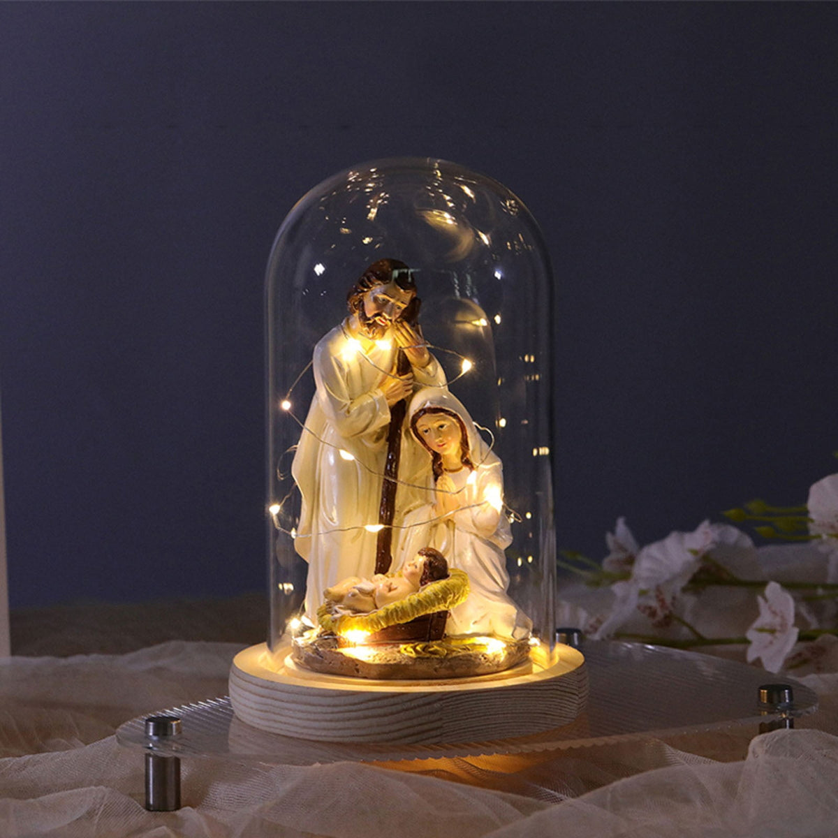 Bfogop Glass Christmas Led Nativity Scene Figurine Glowing Ornament Crafts For Festival Wedding Birthday Party Christmas Nativity Figurines Decorations Glass Dome Religious Decorations