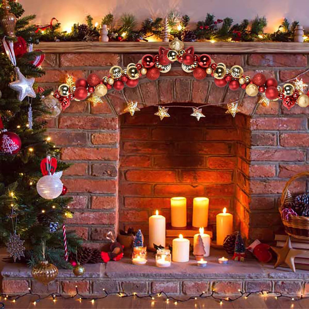 6 Ft Christmas Ball Garland Ornaments Shatterproof Xmas Hanging Balls Holiday Party Wedding Christmas Tree Decor Red