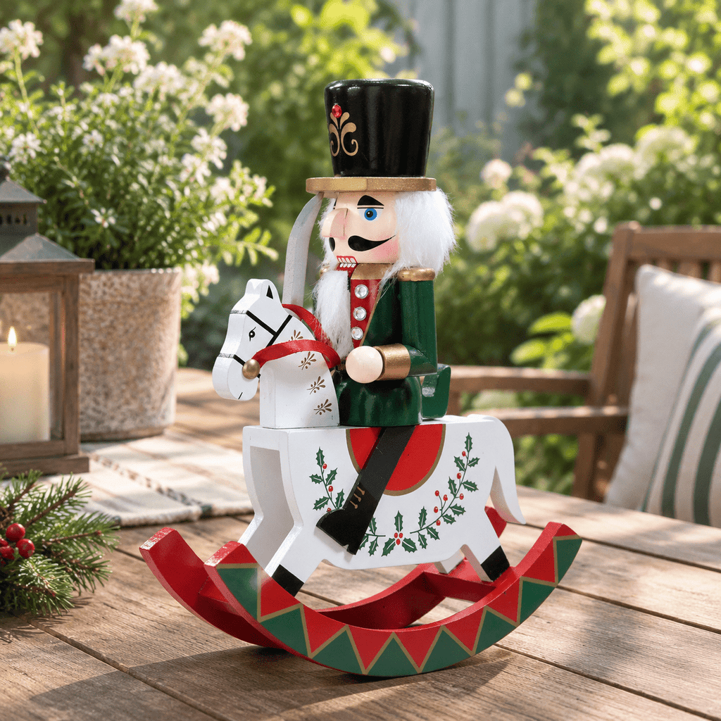 Gingerbread Wooden Nutcracker Rocking Horse Soldier Figurine Indoor Christmas Decor
