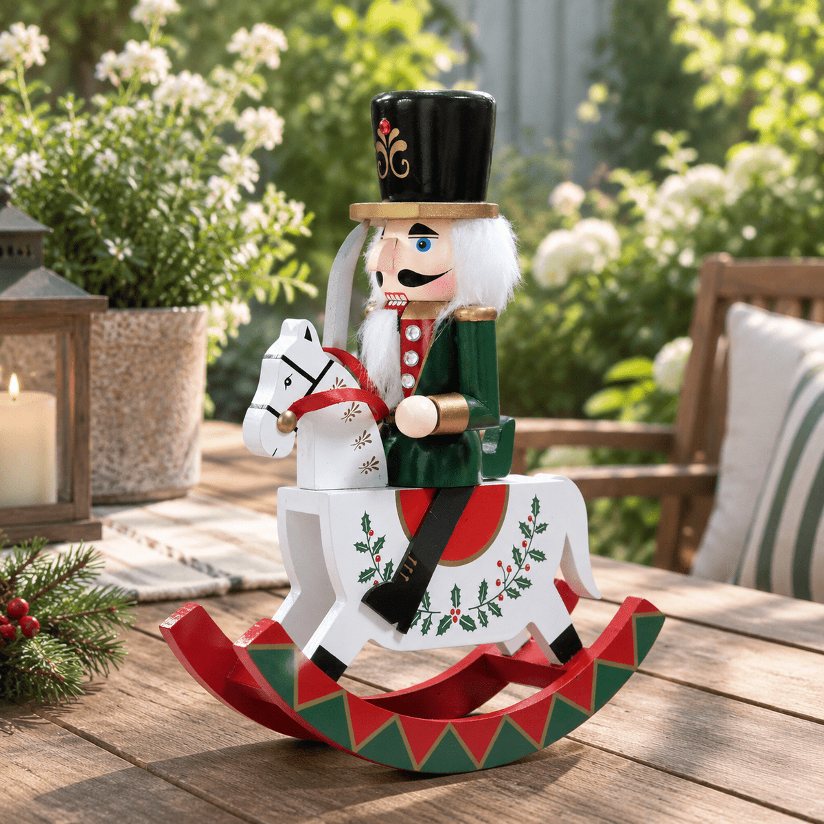 Gingerbread Wooden Nutcracker Rocking Horse Soldier Figurine Indoor Christmas Decor