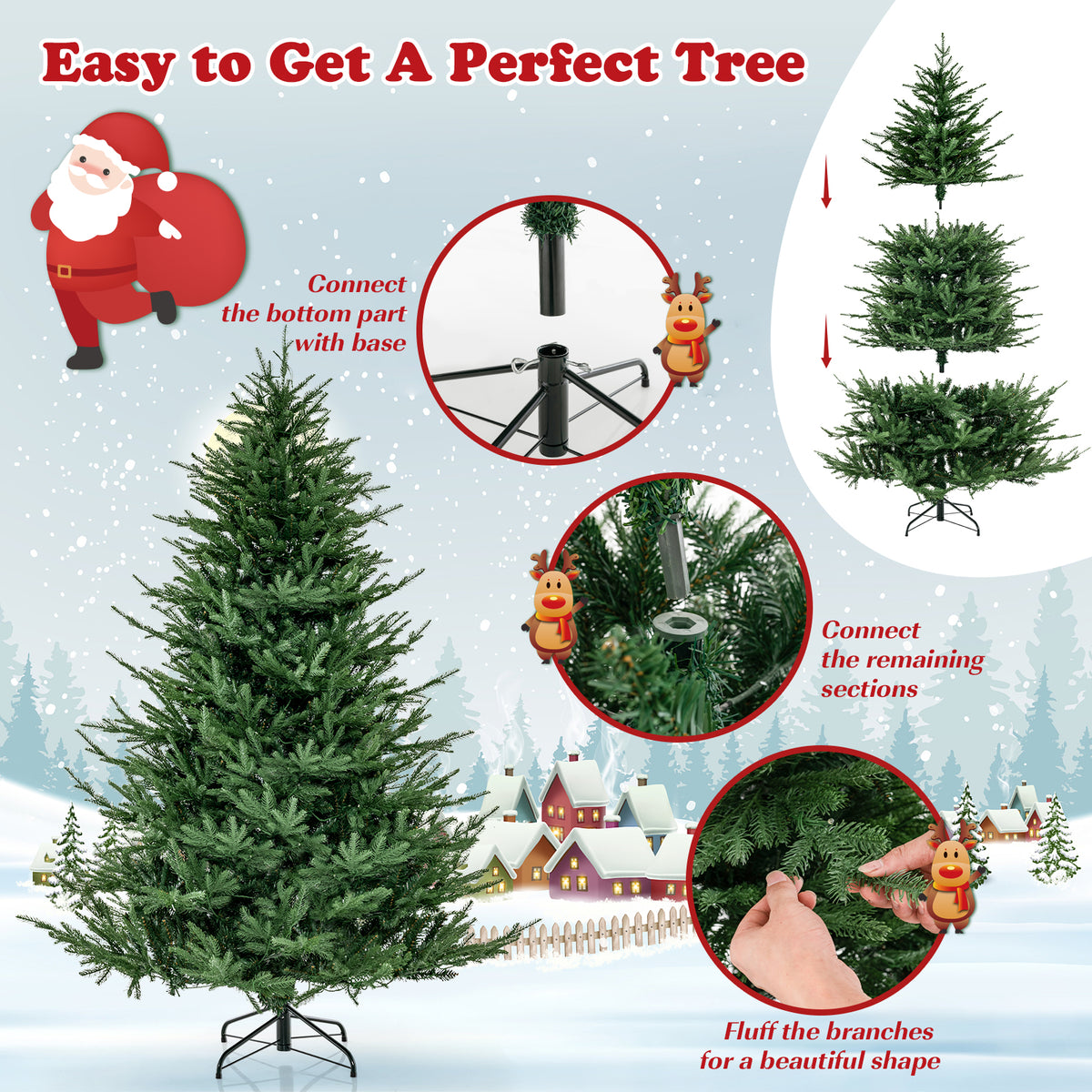 Topbuy 6FT Artificial Christmas Tree Pre-lit Xmas Tree with 280 Warm White LED Lights 8 Lighting Modes 788 PE & PVC Branch Tips