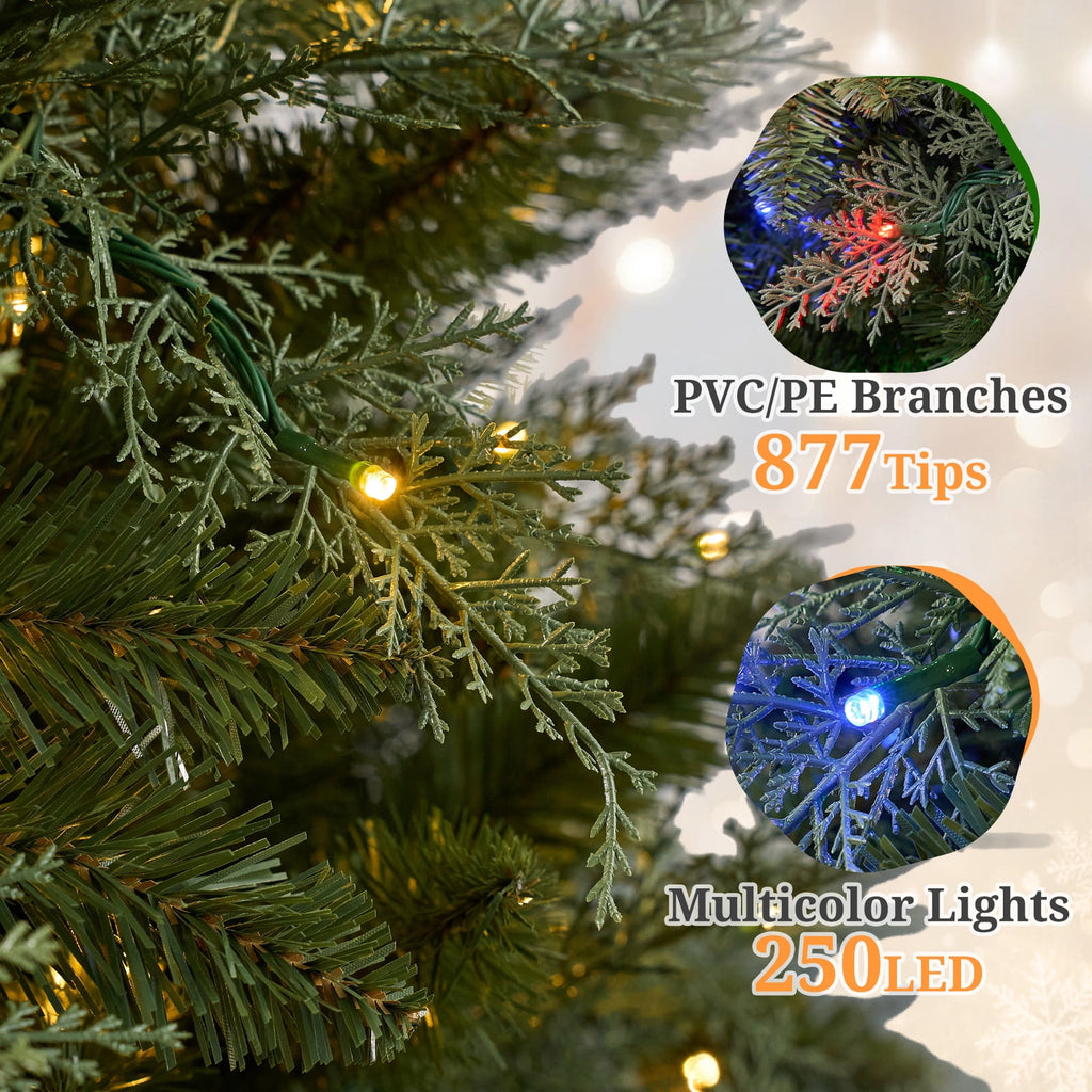 Goosiay 6FT Pre-Lit Artificial Christmas Tree, Slim Cypress Christmas Tree with Realistic Branches, 877 PE & PVC Tips and 250 Lights for Living Room, Office, Bedroom and Indoor Holiday Decor