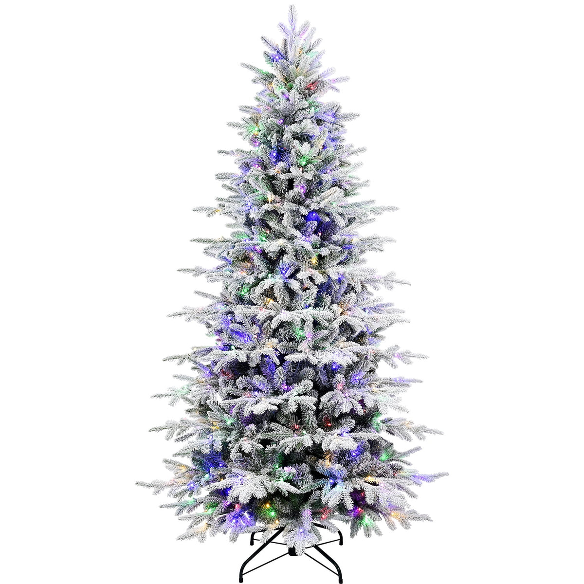 Makeatree 6 ft Prelit Snow Flocked Christmas Tree Frosted Artificial Xmas Tree with Multicolor Lights &1582PE PVC Tips, 9 Color Modes