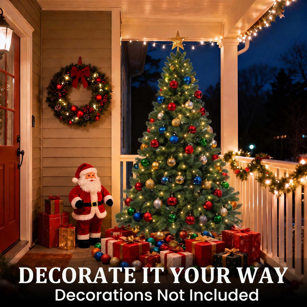 DAYBETTER 8ft Artificial Christmas Tree, 500 Warm White Lights & 1335 Branch Tips, Includes Metal Stand, Indoor/Outdoor Xmas Holiday Decor