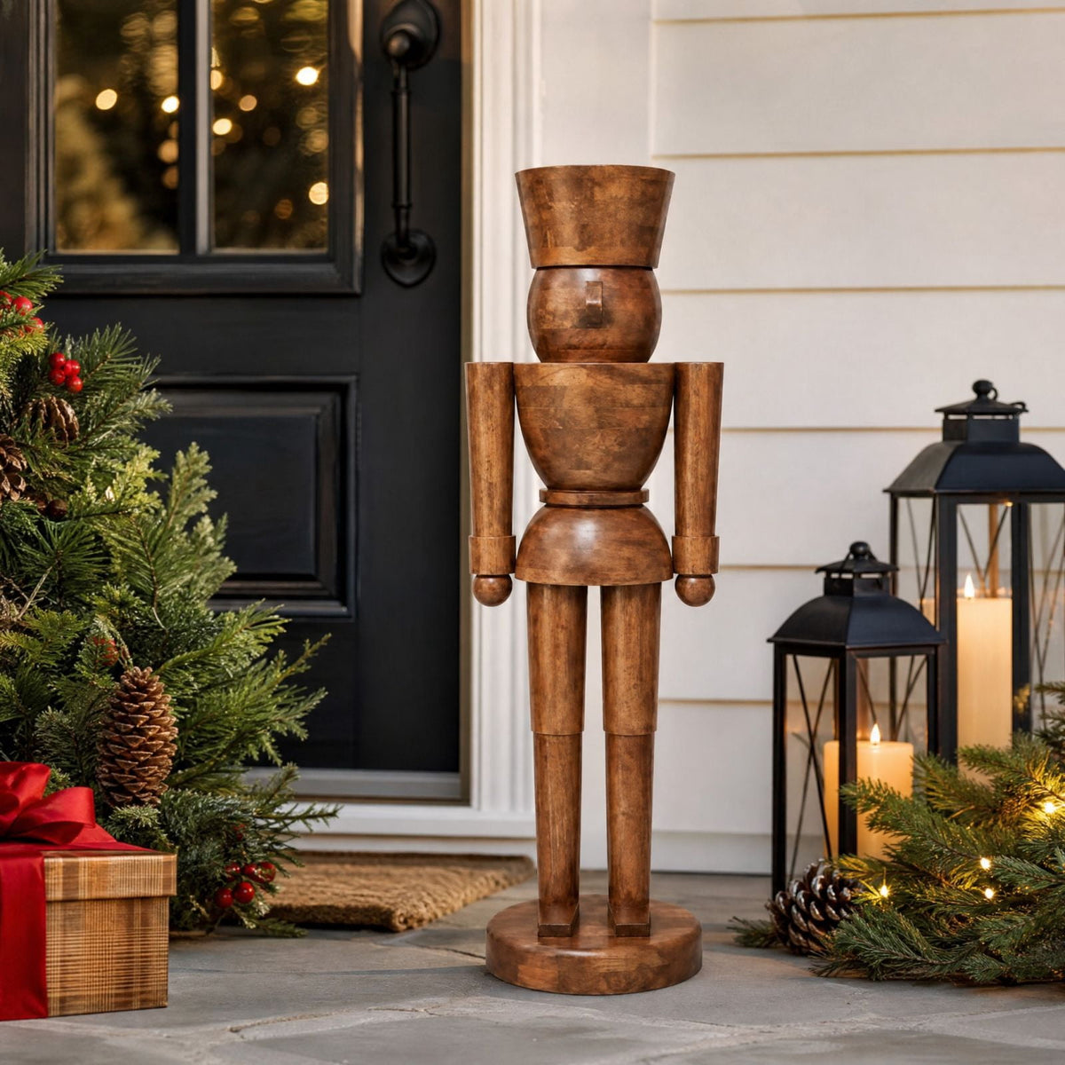 Wood Nutcracker Christmas Decoration, Brown, 36 Inch Drummer Nutcracker Figurine, Large Rustic Floor Standing Christmas Decor for Farmhouse Entryway Mantel Home
