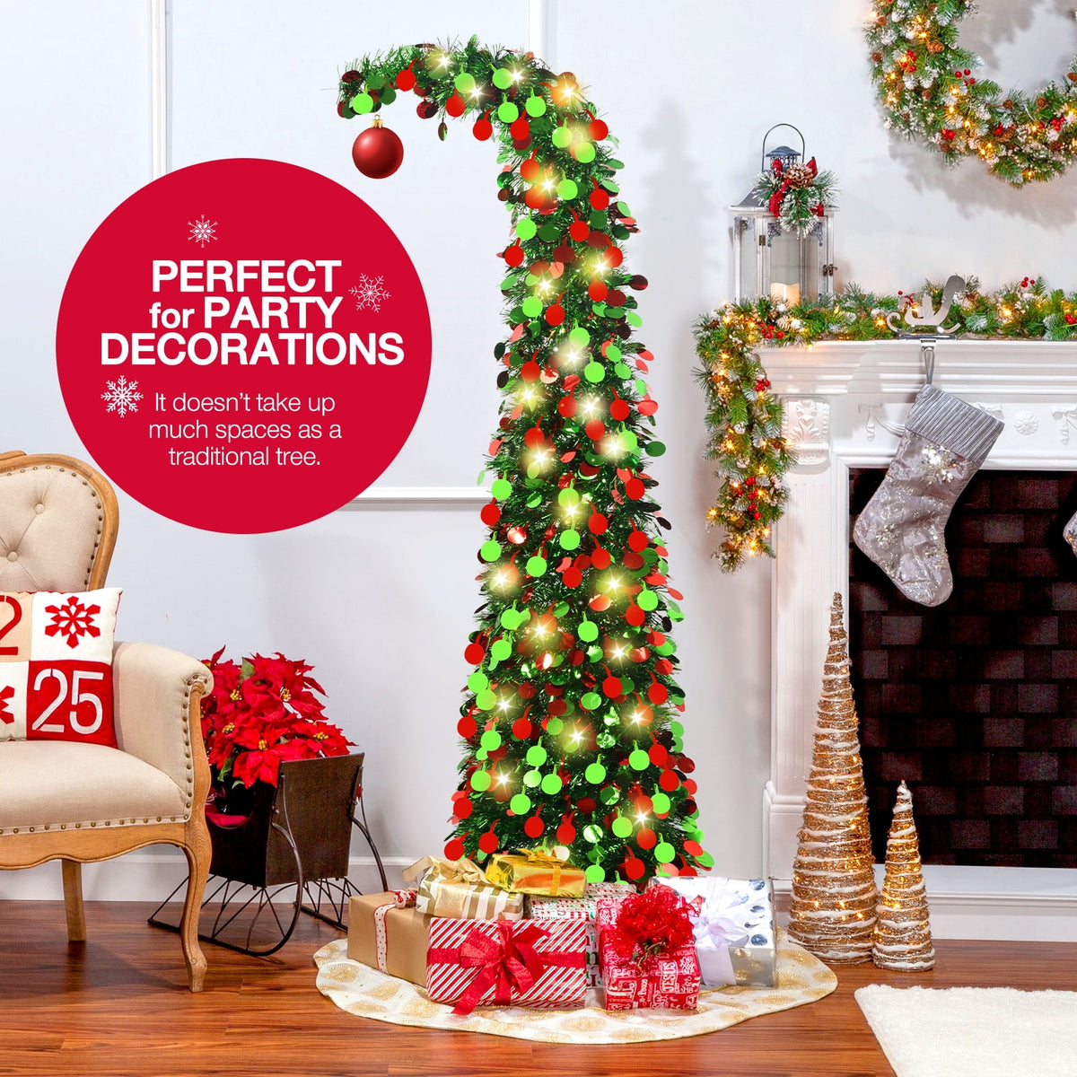 Ayieyill 5ft Pop up Christmas Tree,Color Artificial Pencil Tinsel Xmas Trees for Christmas Indoor Decorations, Collapsible Christmas Tree (Silver)