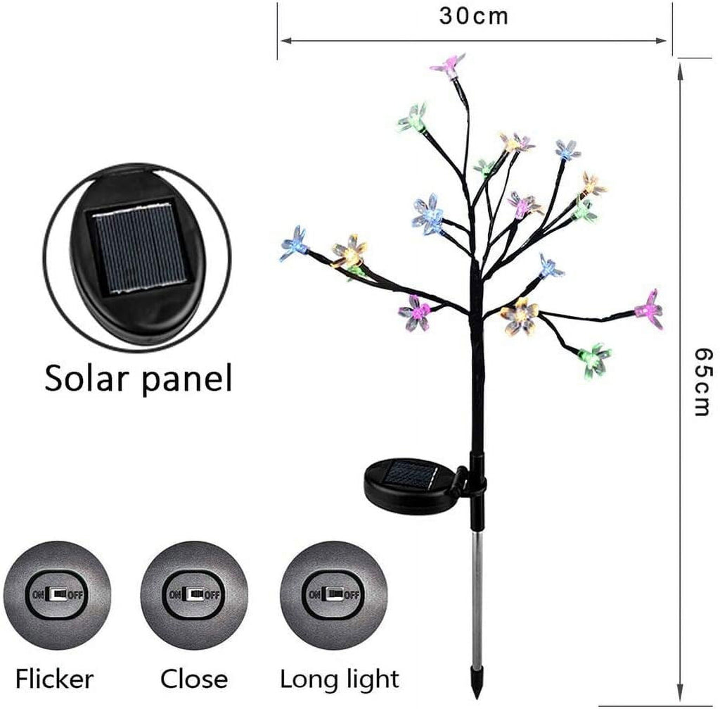 QiShi 2 Pack Solar Fairy Lights Waterproof Multi-Color Solar Powered Garden Lights, Solar Flower Lights with 20 Cherry Blossom, Bigger Solar Panel for Pathway Patio Yard Christmas Decor