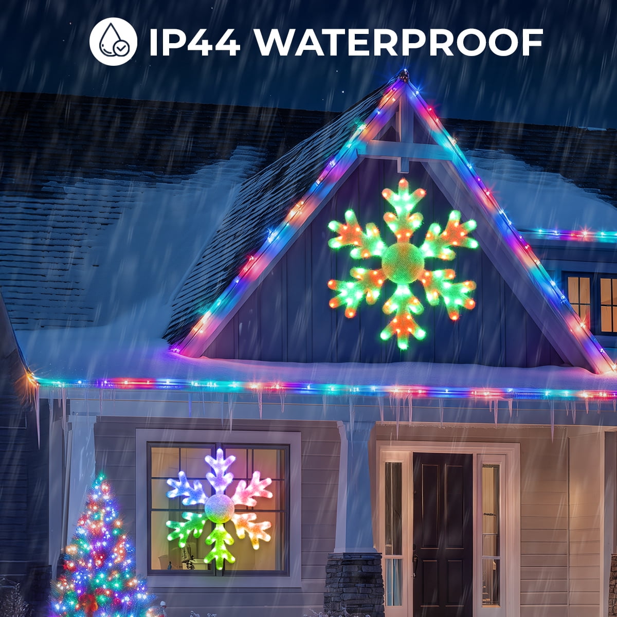 32" Christmas Giant Snowflake Smart Lights DIY Color Changing Music Sync Remote & App Control 78 LEDs Large Prelit Window Hanging Lights for Holiday Indoor Wall Door Window Porch Decor