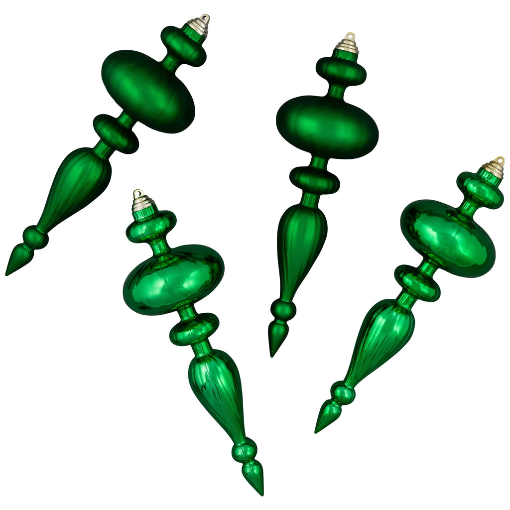 Northlight Shatterproof Commercial Size Finial Christmas Ornaments - 14" - Green - Set of 4