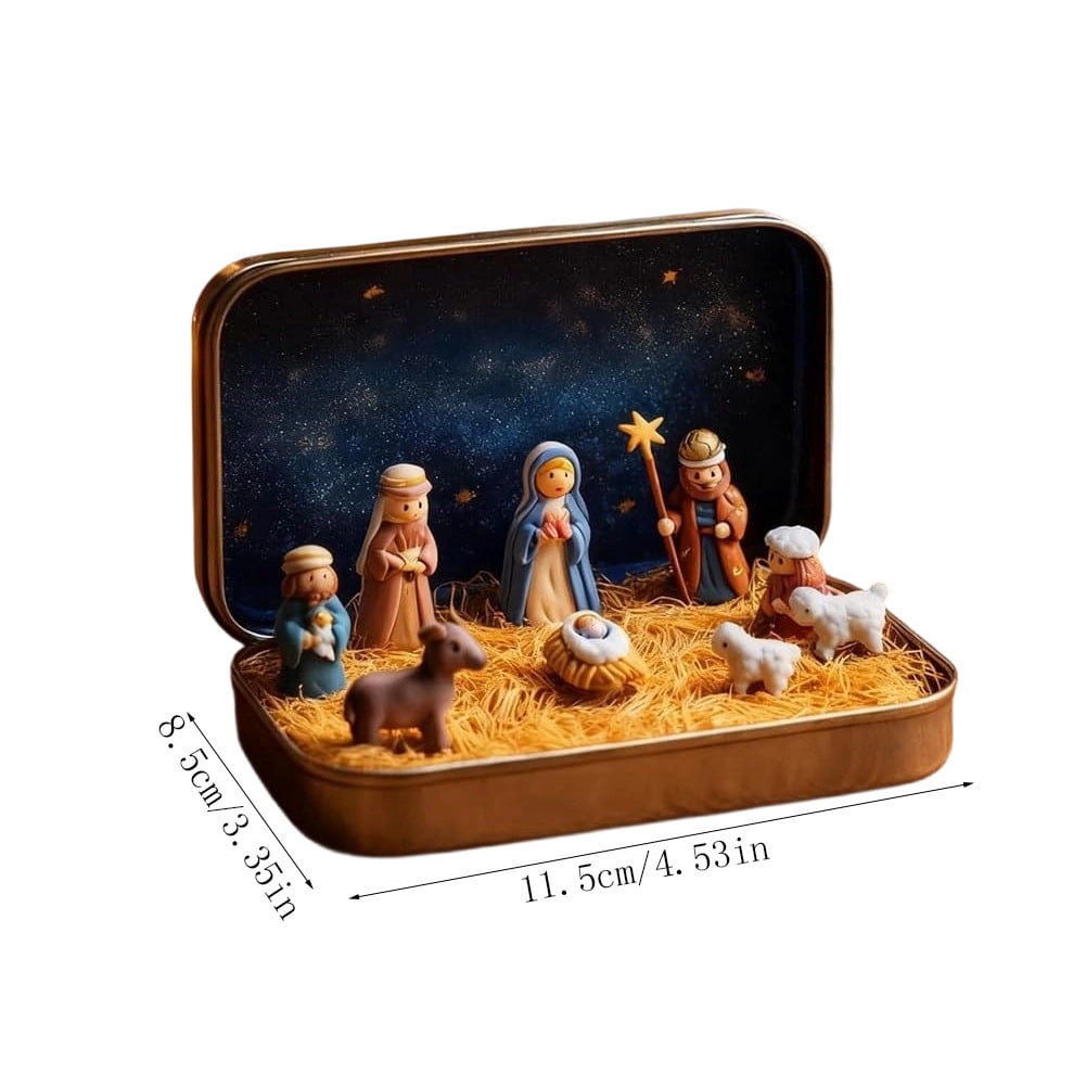 Clearance! Mini Nativity Set in Box - Miniature Jesus Nativity Sets & Figures, Christmas Christian Decoration Gift (A)