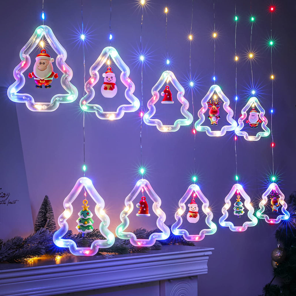 WILLED Christmas String Lights, 120 LED Window Curtain Lights with Christmas Ornaments, 9.8ft USB Powered Warm White Waterproof Fairy Lights Indoor Outdoor for Xmas Tree Patio Garden Party Home Decor