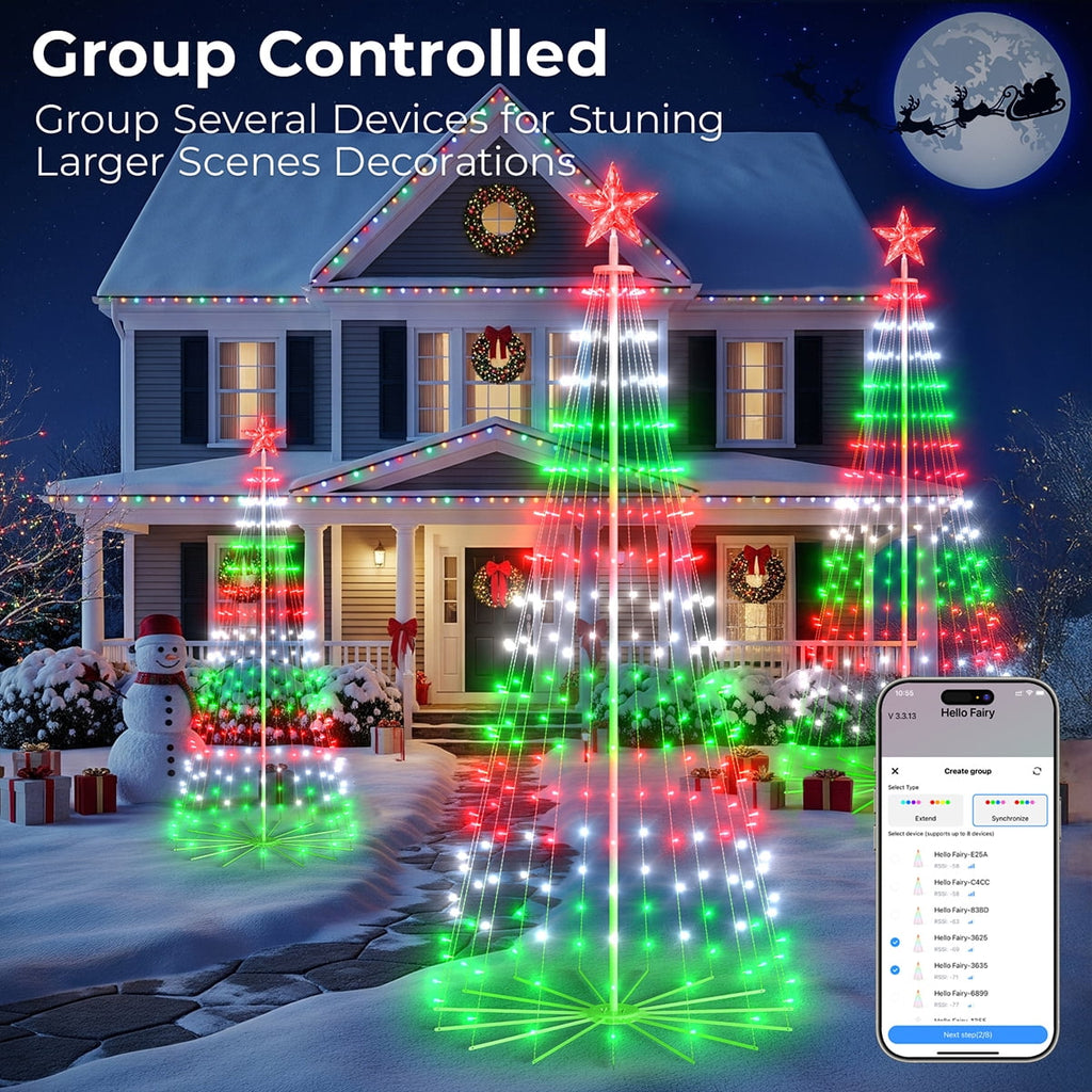 8FT 236 LED Christmas Cone Tree Smart Light with 58 Modes DIY Timer Remote Dimmable Artificial Christmas Tree for Porch Yard Patio Indoor Outdoor Xmas Holiday Decor