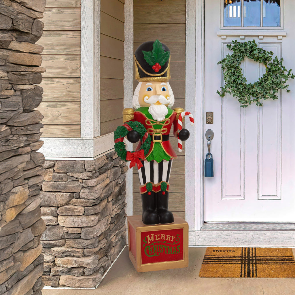 Sunnydaze Green Resin Karl the Christmas Nutcracker Statue, 48"