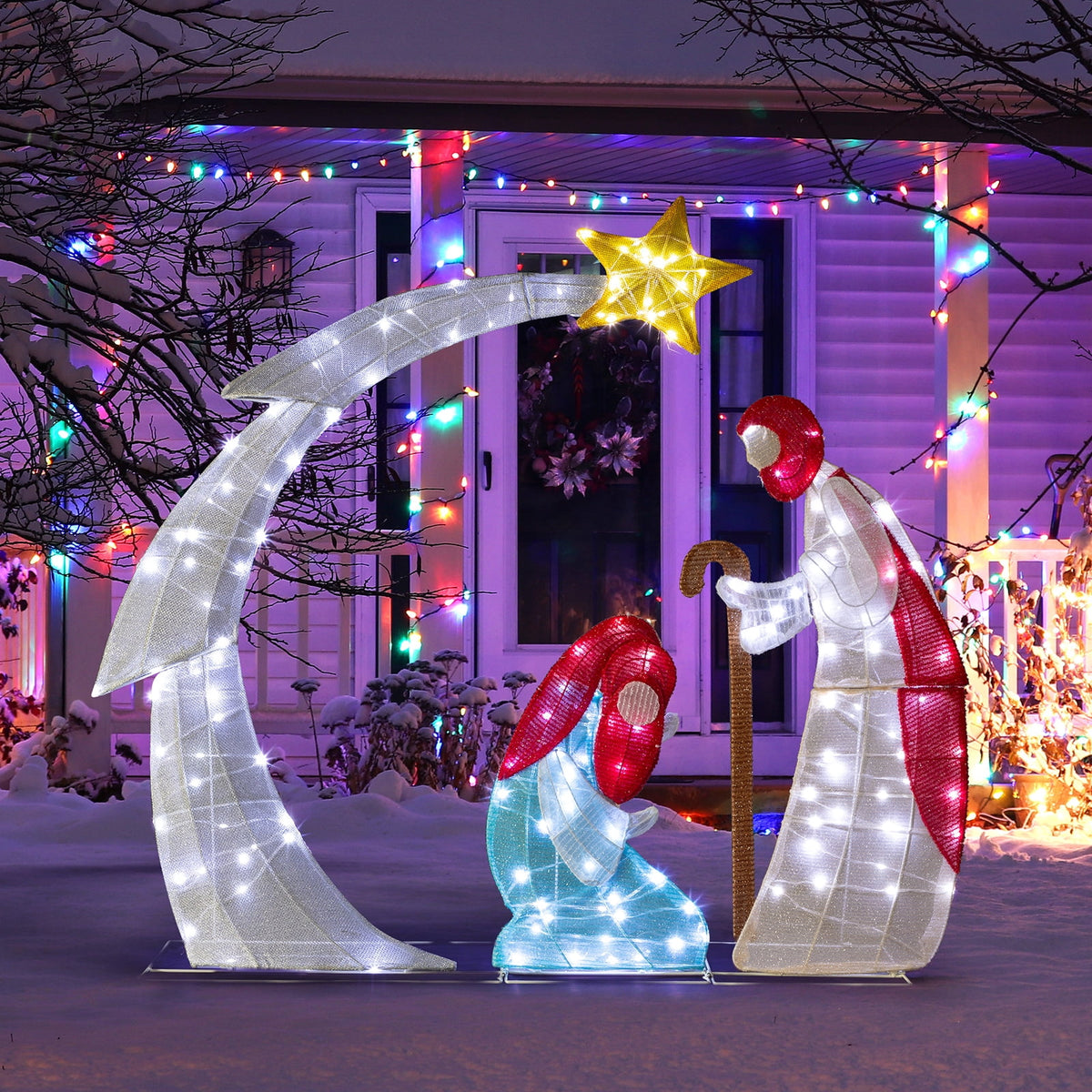 Zimtown 4ft Outdoor Nativity Scene Christmas Lighted Nativity Jesus Decoration w/170 LED