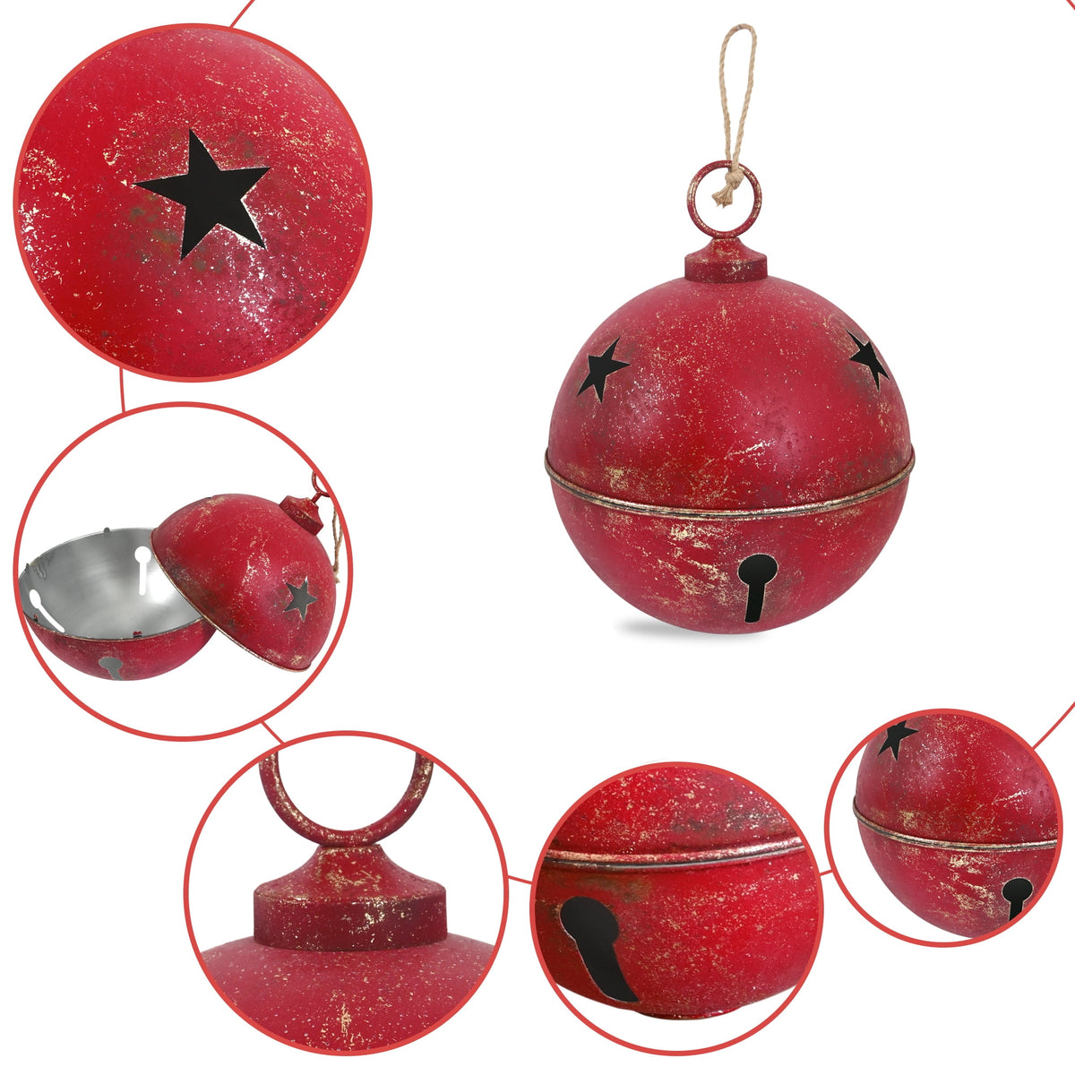 16inch Large Christmas Ball Ornament for Christmas Decoration, Vintage Christmas Bells Decor for Tree, Mantel, Farmhouse Holiday Home & Outdoor Decorations