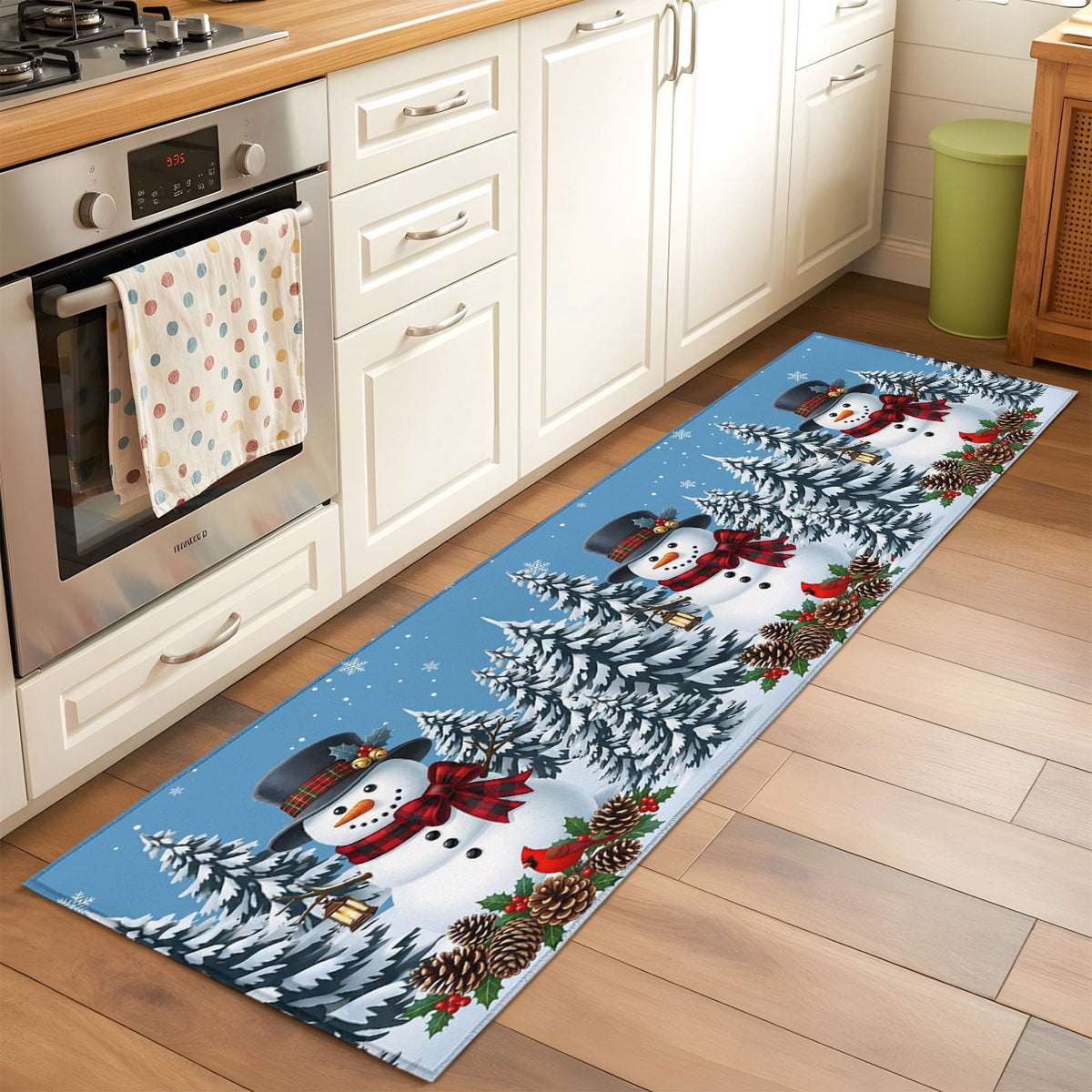 5x7 Area Rugs, Light Blue Snowman Christmas Non-Skid Rubber Backing Large Rectangle Rugs - Living Room Bedroom Home Office, Xmas Pinecone Tree Snowflake Indoor Floor Mat Carpets Washable Rug