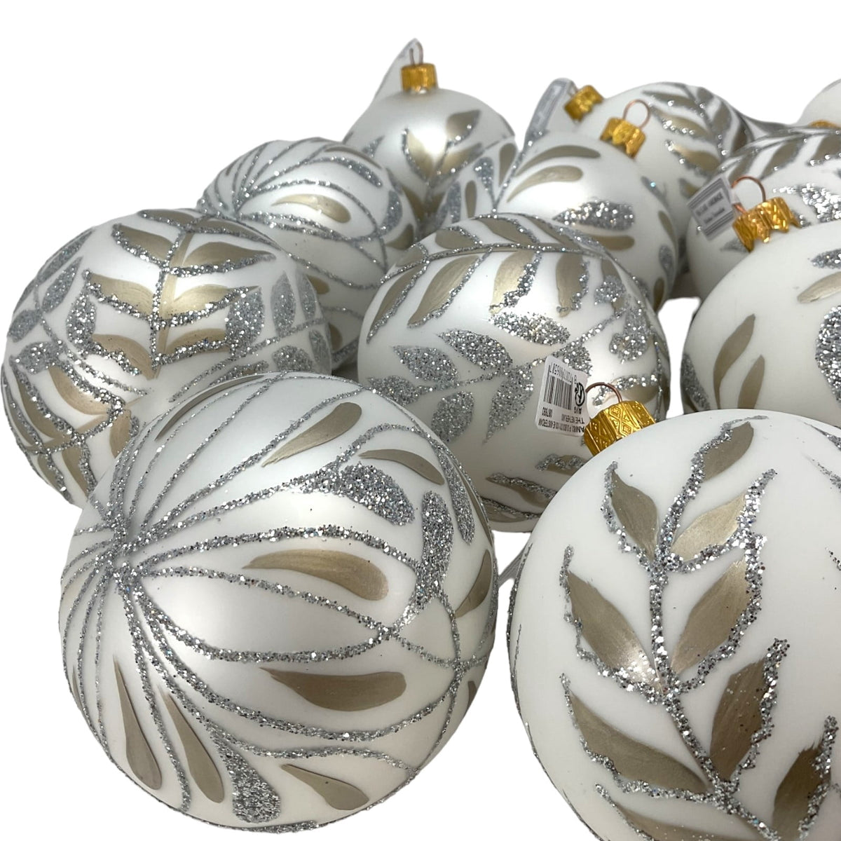 3 Inch Silver and Gold Leaves Glass Christmas Ball Ornaments 12 Piece Set