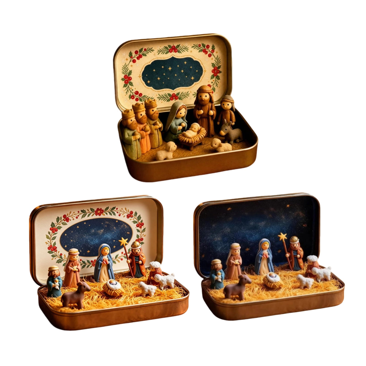 3 Pcs Mini Christmas Nativity Set in a Tin Box - Pocket Nativity Scene in a Tin Box with Resin Figures, Mini Nativity Set, Nativity in a Tin - Catholic Christian Stocking Stuffer Gift
