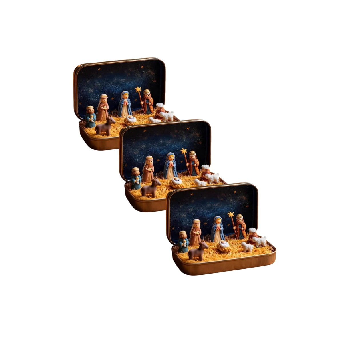 3 Pcs Mini Christmas Nativity Set in a Tin Box - Pocket Nativity Scene in a Tin Box with Resin Figures, Mini Nativity Set, Nativity in a Tin - Catholic Christian Stocking Stuffer Gift