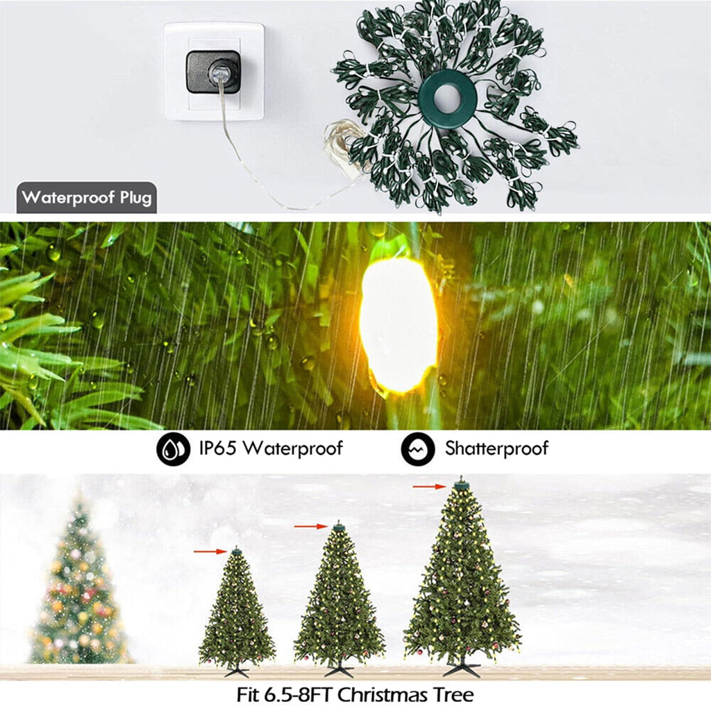 IC ICLOVER Christmas Tree String Lights Decorations with Ring Smart APP, 400 LED Waterfall Lights IP65 Waterproof Multi-Modes with Remote Color Changing Lights for Wedding Yard Party Home Holiday
