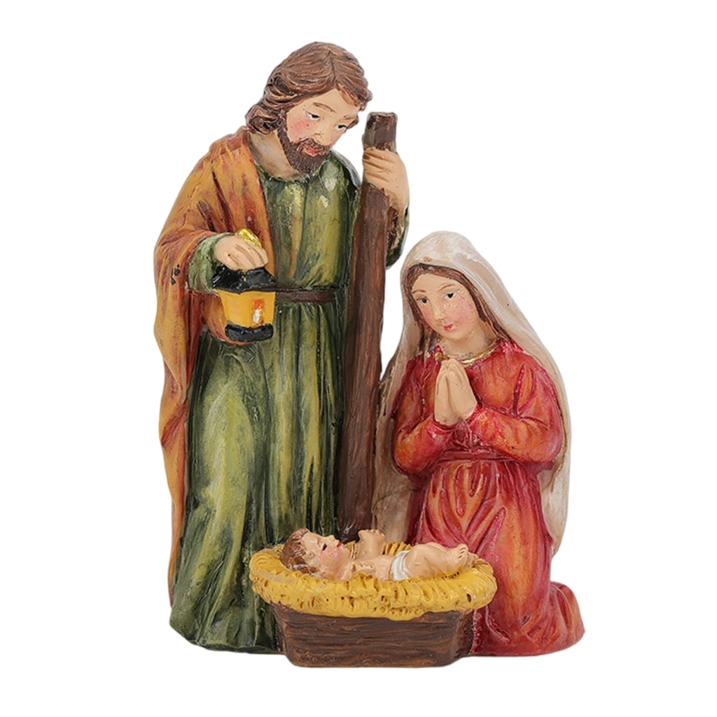 SDFGTstore Resins Manger Nativity Scene Miniature Figurine Holy Family Statue Ornament Gift