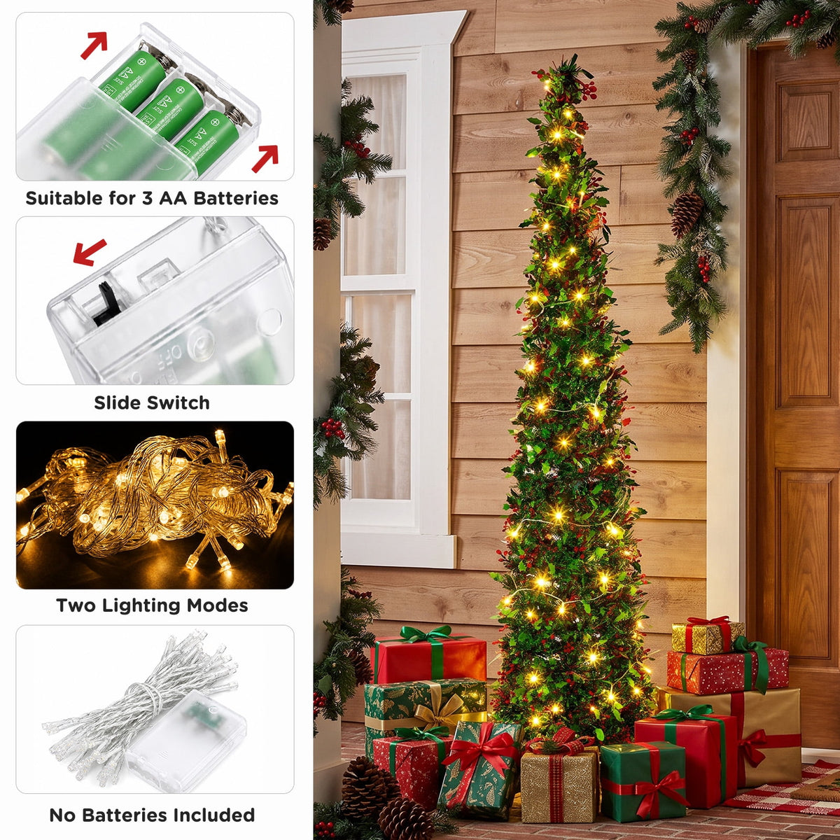 Ayieyill 5ft Pop up Christmas Tree,Color Artificial Pencil Tinsel Xmas Trees for Christmas Indoor Decorations, Collapsible Christmas Tree (Silver)
