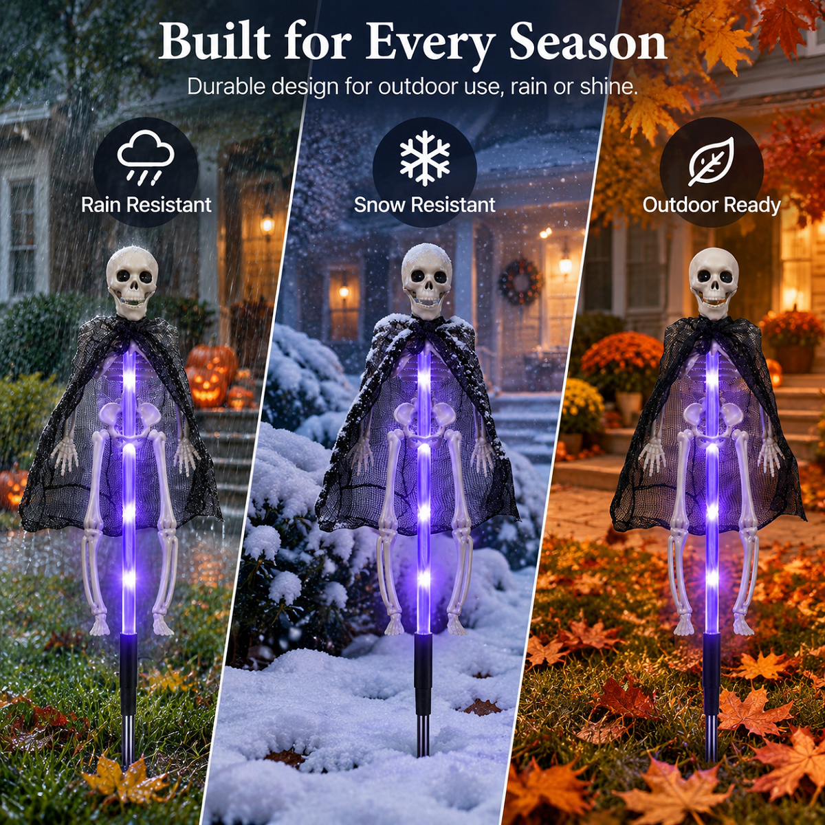 4 Pack Solar Halloween Skeleton Lights , 8 Modes Purple LED Skull Pathway Stakes, Outdoor Yard Decorations for Front Porch Lawn Garden, Waterproof Halloween Decor