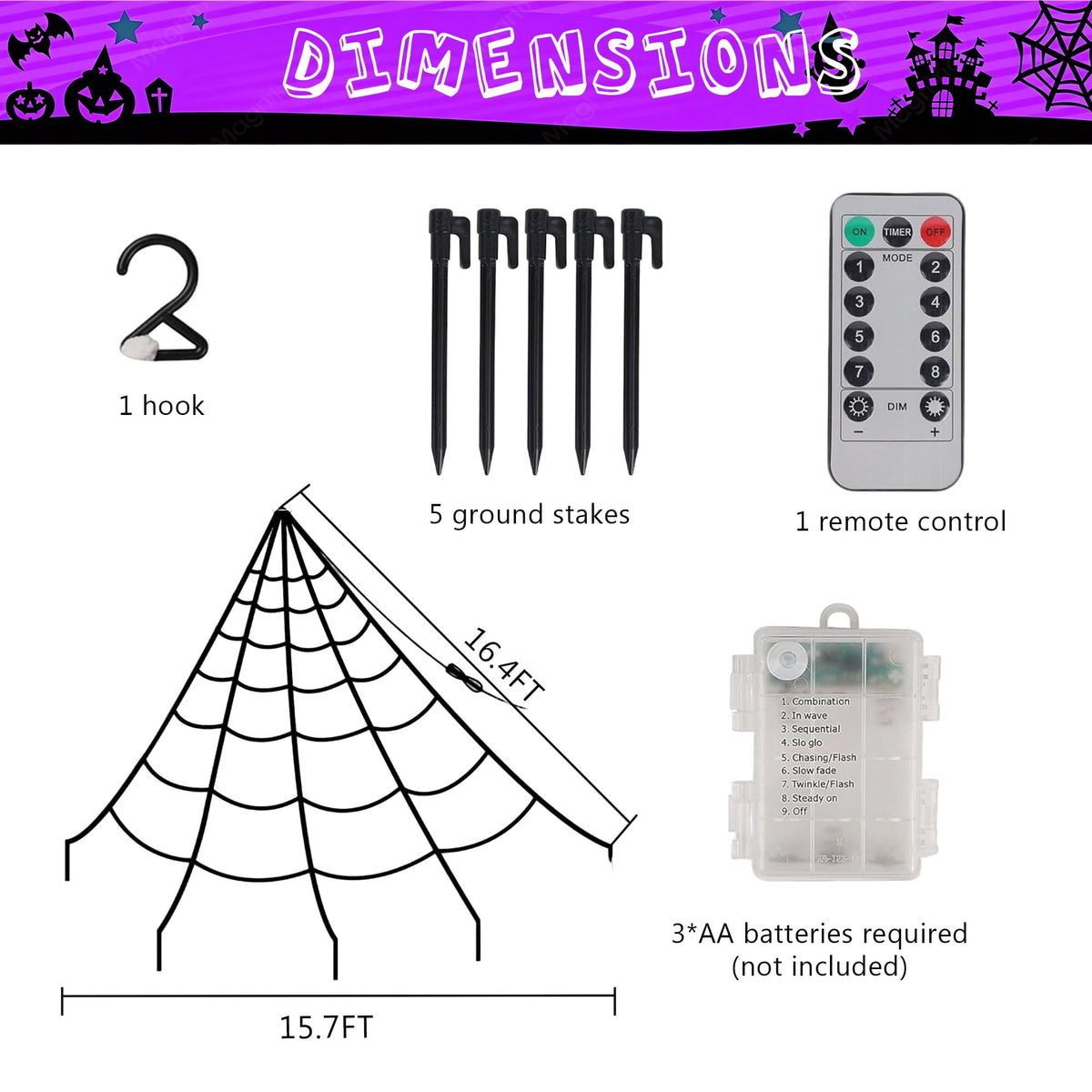 DAYBETTER Halloween Spider Web Lights, 250 LED Holiday Lighting, 15.7x16.4FT Waterproof Web Lights, Remote Control, for Indoor Outdoor Yard Garden Halloween Decor (Purple Light)