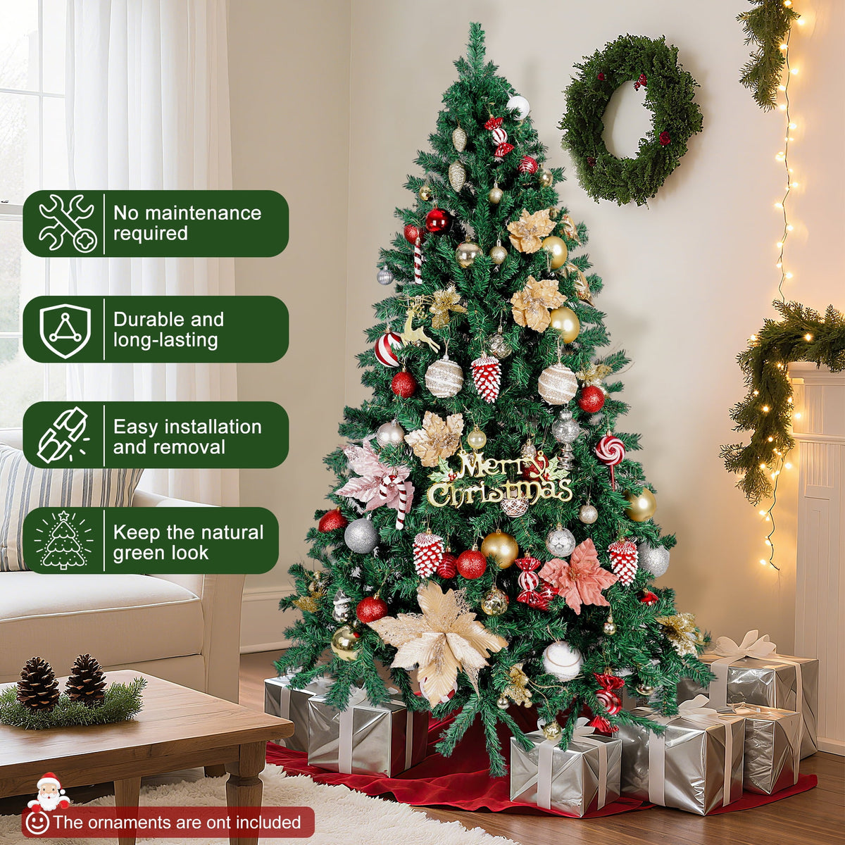 Aufeile 6ft Christmas Tree, Artificial Spruce Xmas Tree, 800 Branch Tips, Metal Stand, Outdoor Indoor Holiday Decor