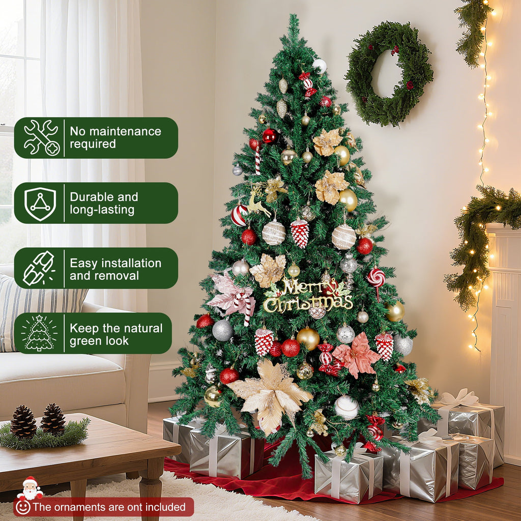 Aufeile 6ft Pencil Christmas Tree, Slim Pre-Lit Xmas Tree, 200 LED Lights, 600 Hinged Tips, Pine Cones, Berries, Metal Stand