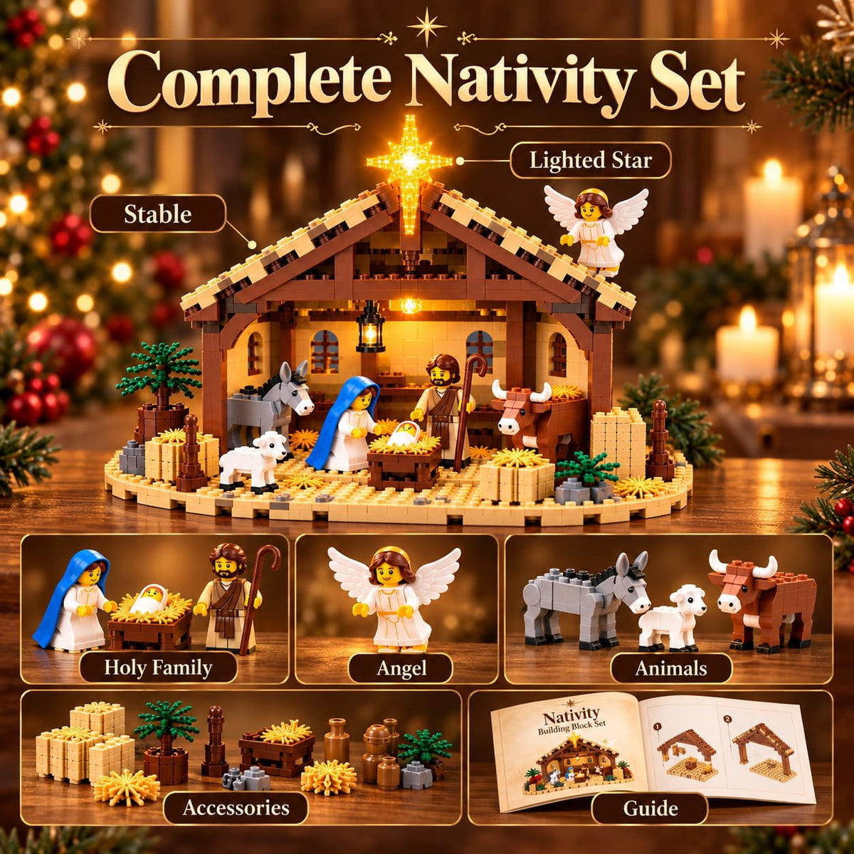 The Nativity Story Building Block Set – Faith-Inspired Lighted Nativity Scene with Bethlehem Star, Christian Christmas Decor & Building Activity