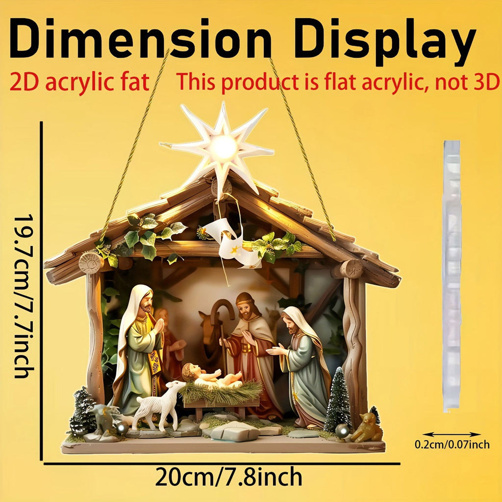 AuroraX Hanging Nativity Scene Sets for Christmas Decor,Holy Family Vintage Acrylic Ornament for Christmas Tree,Holiday Indoor Religious Decorations