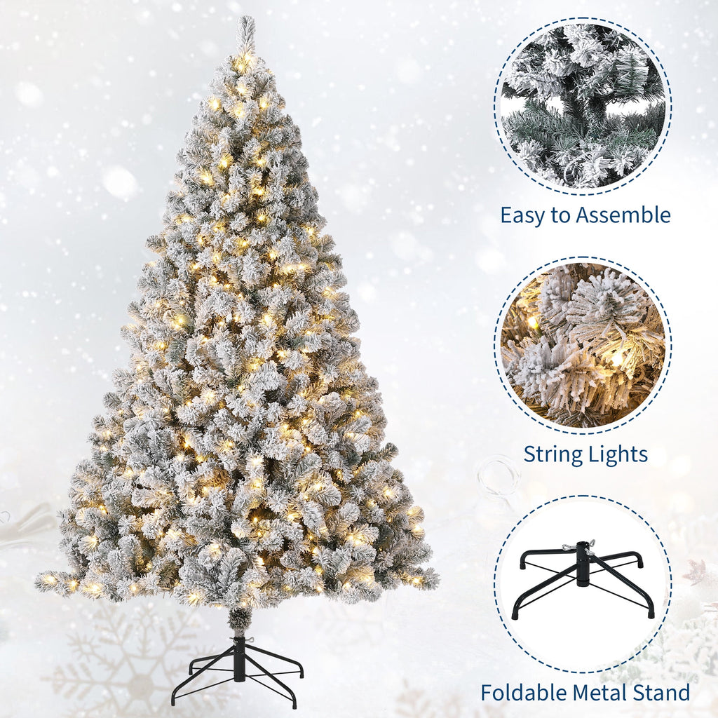 JoanKaren 7.5' Pre-Lit Green Artificial Christmas Tree,Metal Stand Full Xmas Tree with 600 Multicolor Lights