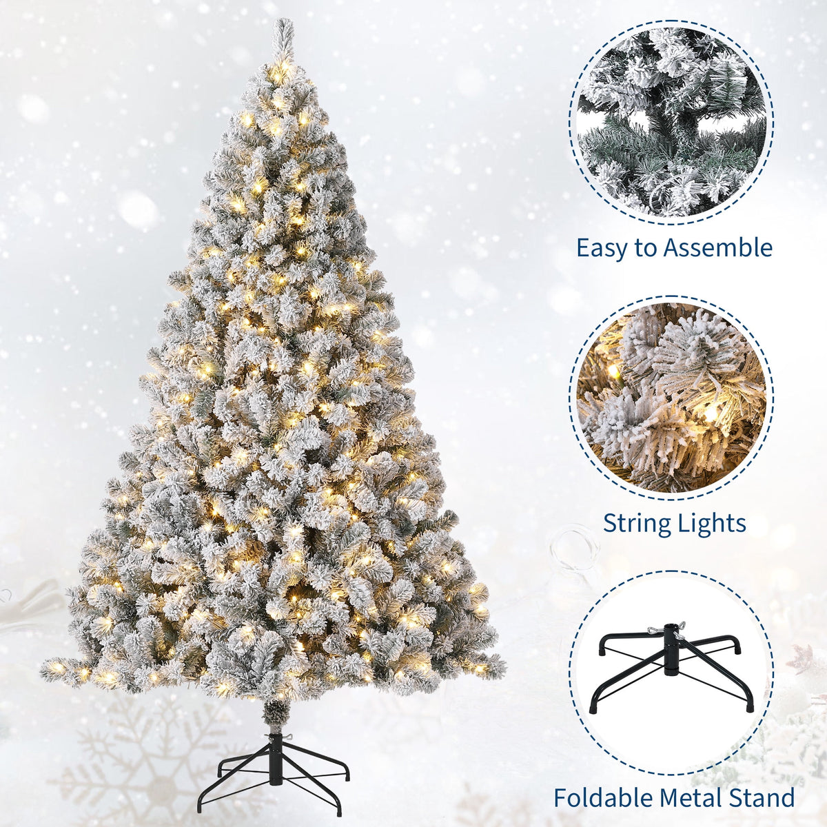 JoanKaren 7.5' Pre-Lit Green Artificial Christmas Tree,Metal Stand Full Xmas Tree with 600 Multicolor Lights